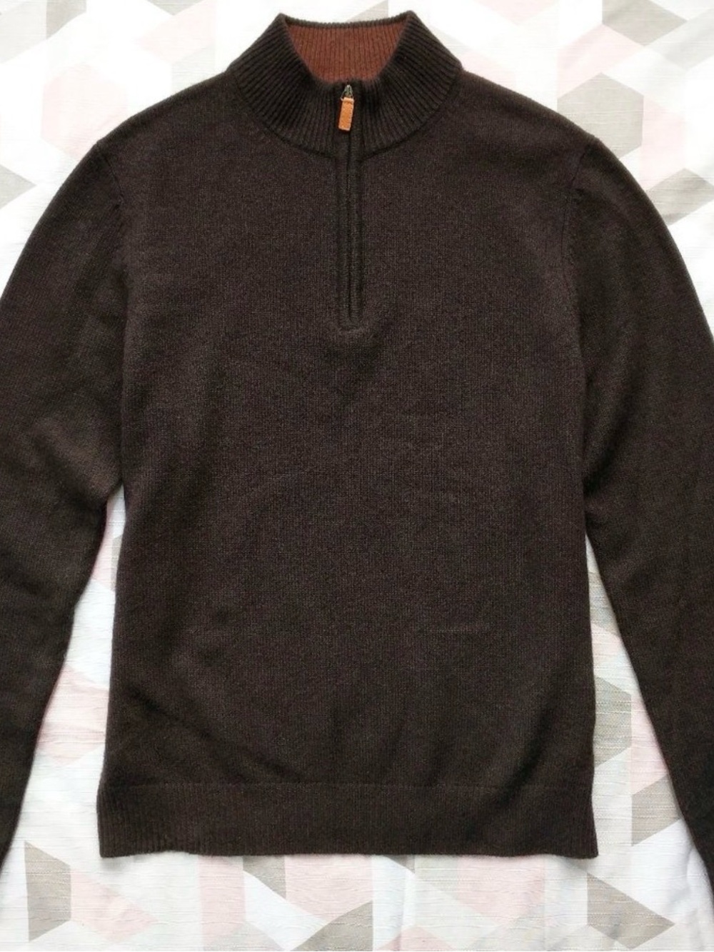 Neiman Marcus 100% 3 ply Cashmere quarter zip Sweater Brown dark academia lux